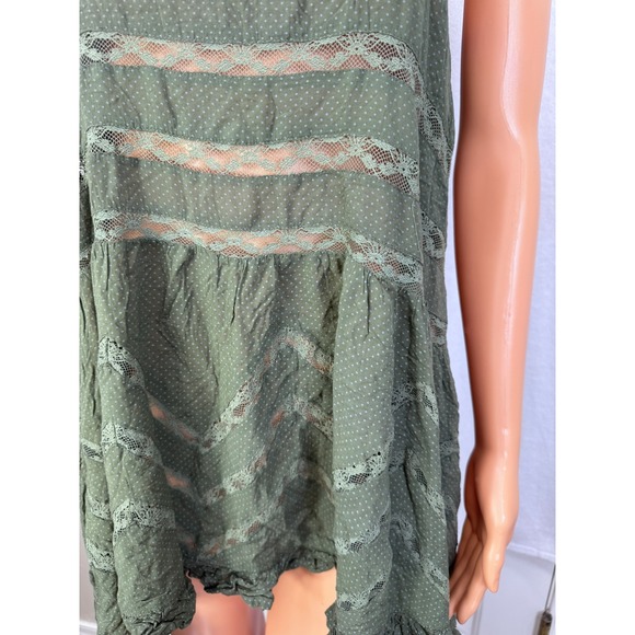 EUC Intimately Free People green polka dots lace boho flowy hippie shirt Size S+ - Picture 4 of 8